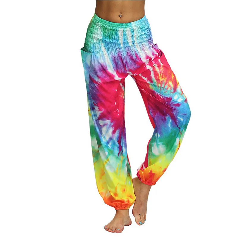 

Best selling digital printing tie dyed fitness pants cross waist pants sports loose Yoga Pants women 263058