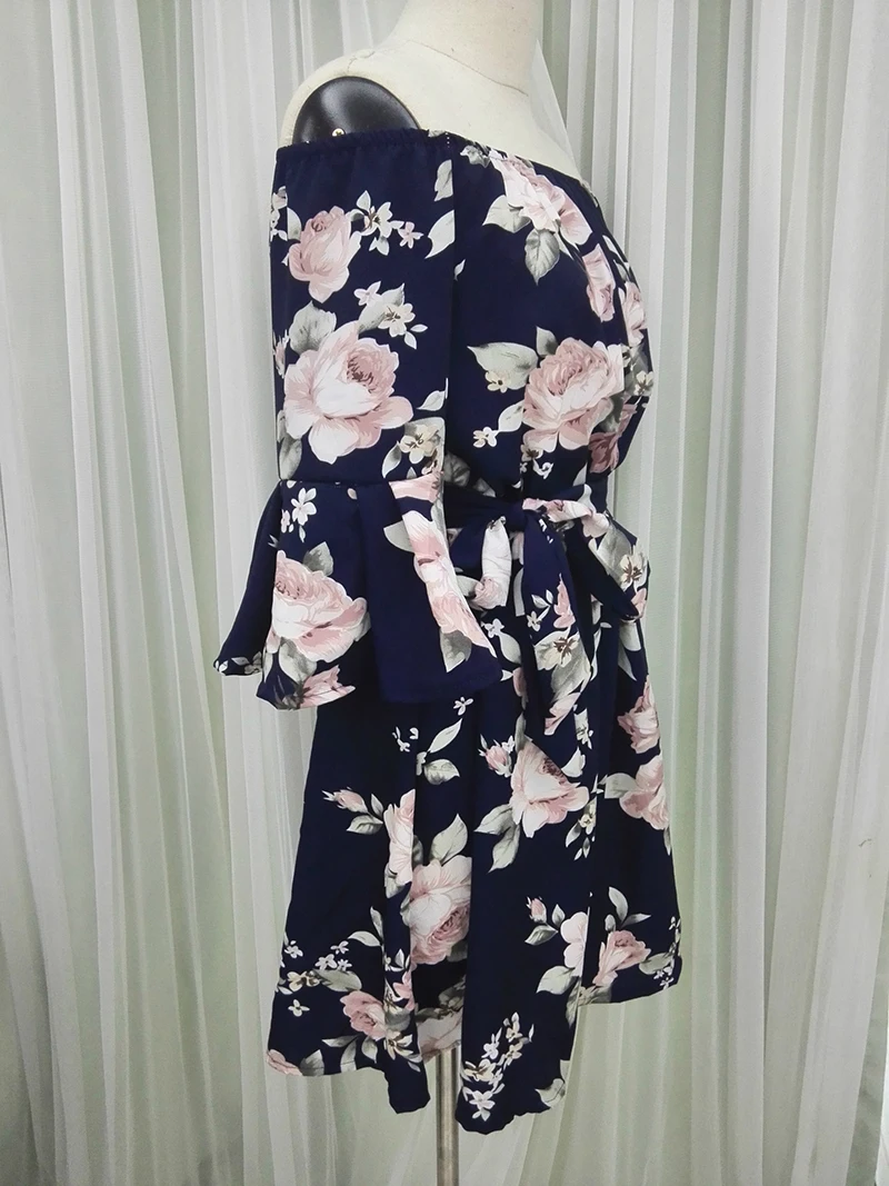 Женское платье летнее сексуальное шифоновое с открытыми плечами и цветочным