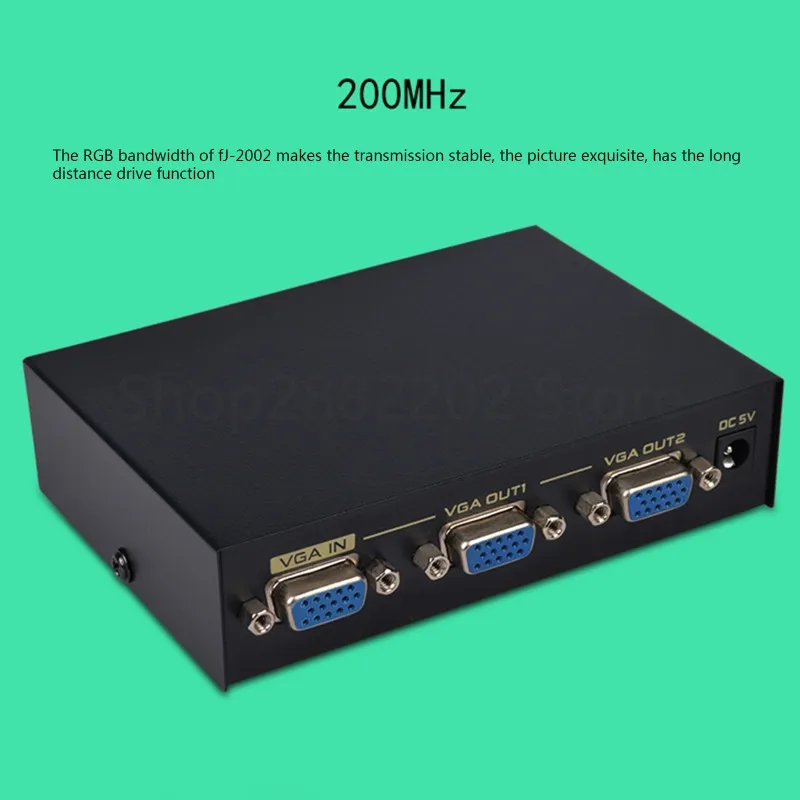 

2 Port VGA Frequency Divider 200Hz Video Distributor Computer Monitor Display 1 Divided into 2 Synchronizer