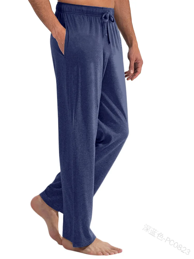 

Men Long Trousers Mid-waist Modal Casual Straight Loose Youth Solid Color Stretch Fabric Thin Section Lace-up Sweatpants