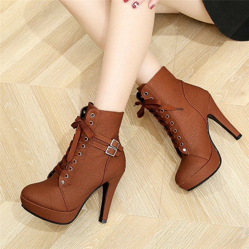 Женские ботинки модные кожаные для работы и безопасности на шнуровке с круглым