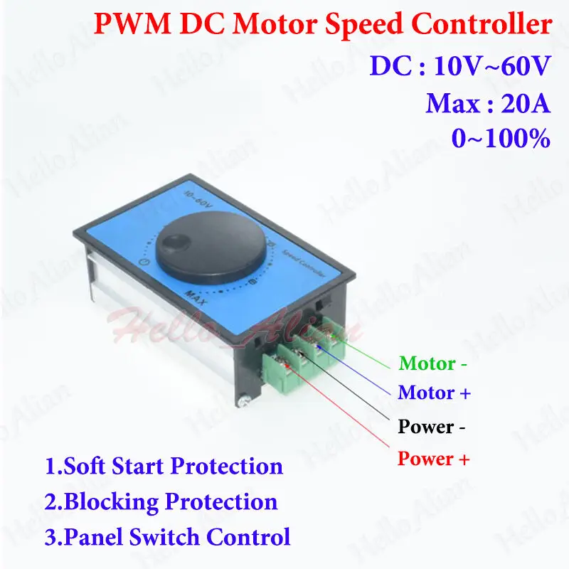 

DC 10-60V 12V 18V 24V 48V 20A hho PWM High Power DC Motor Speed Controller Soft Start Switch