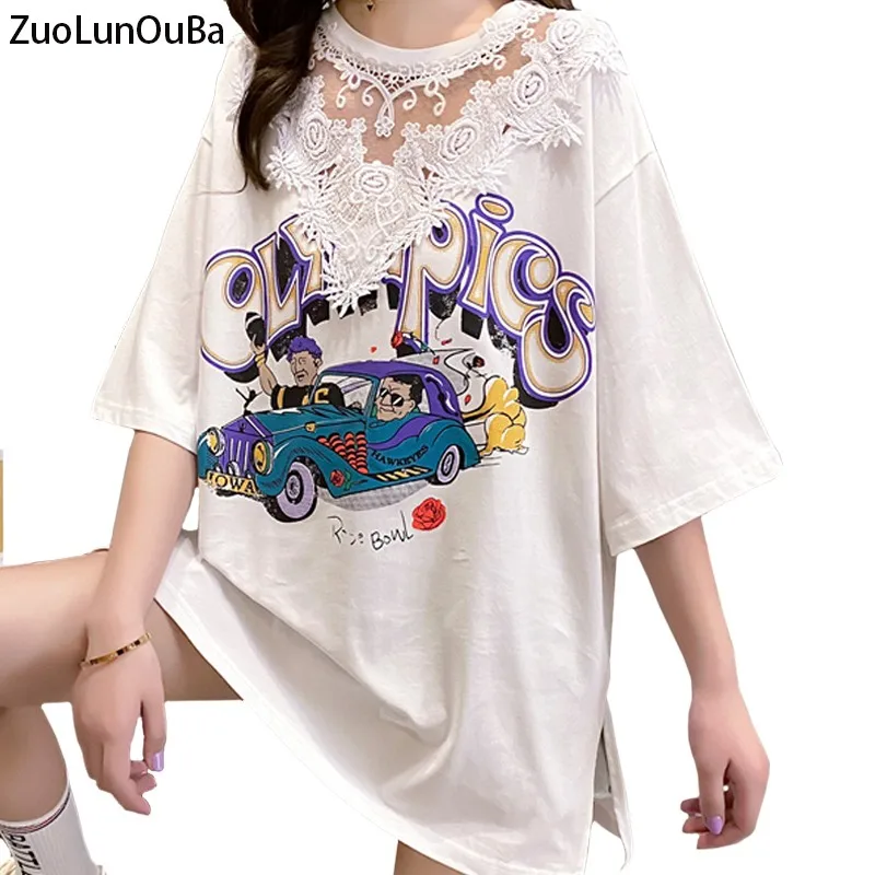Летняя Повседневная Женская футболка ZuoLunOuBa футболки с мультяшным принтом и