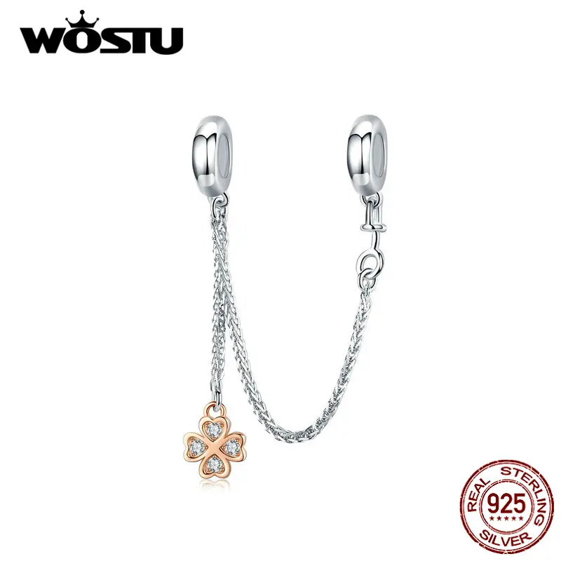 Защитный Браслет WOSTU из розового золота клевера силикона 100% бусины стерлингового