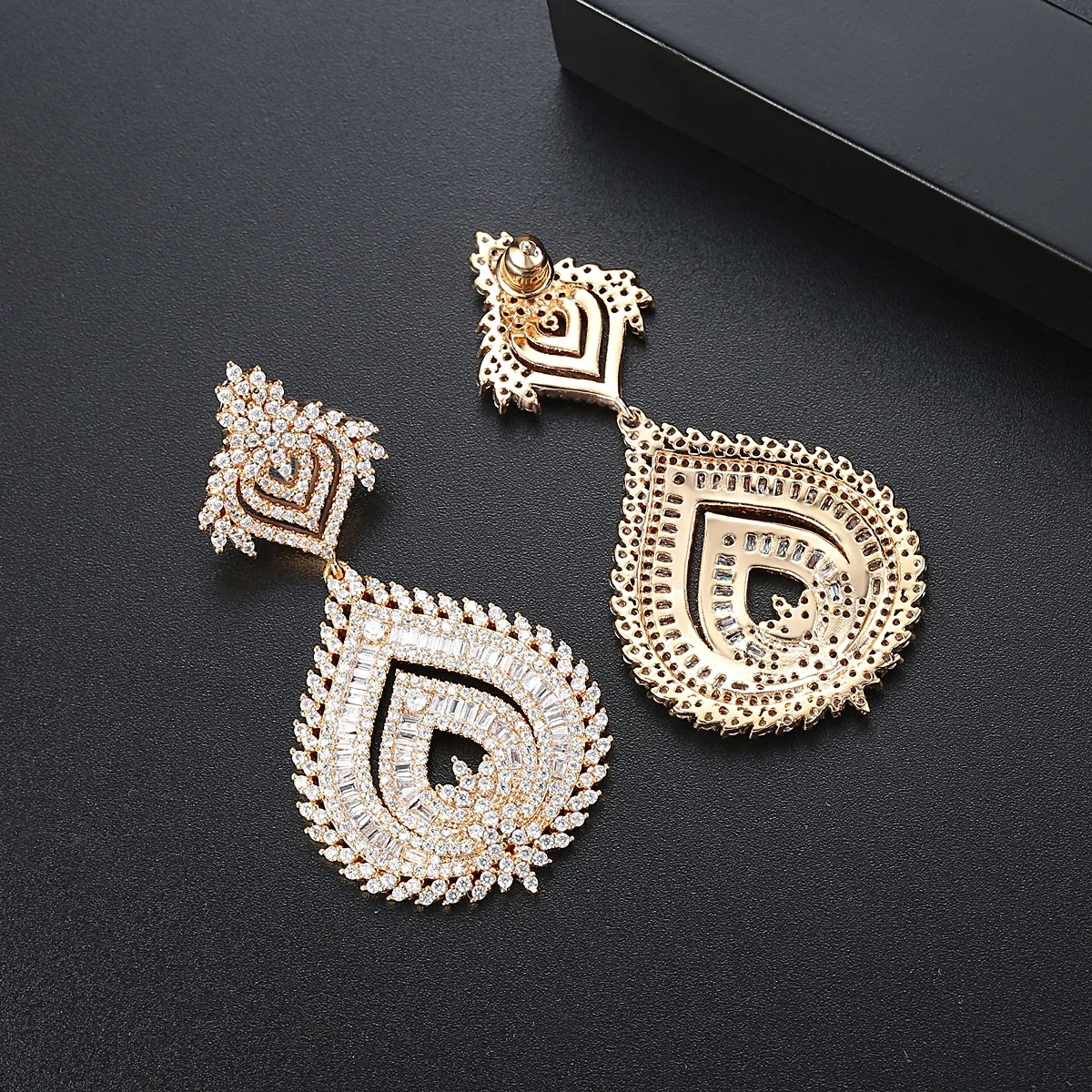 

Cubic Zirconia Big Long Wedding Party Earrings for Women