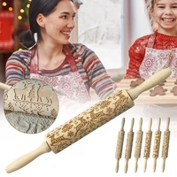 354cm christmas embossing rolling pinbiscuit fondant cake dough engraved rolling pin wooden embossed rolling pin