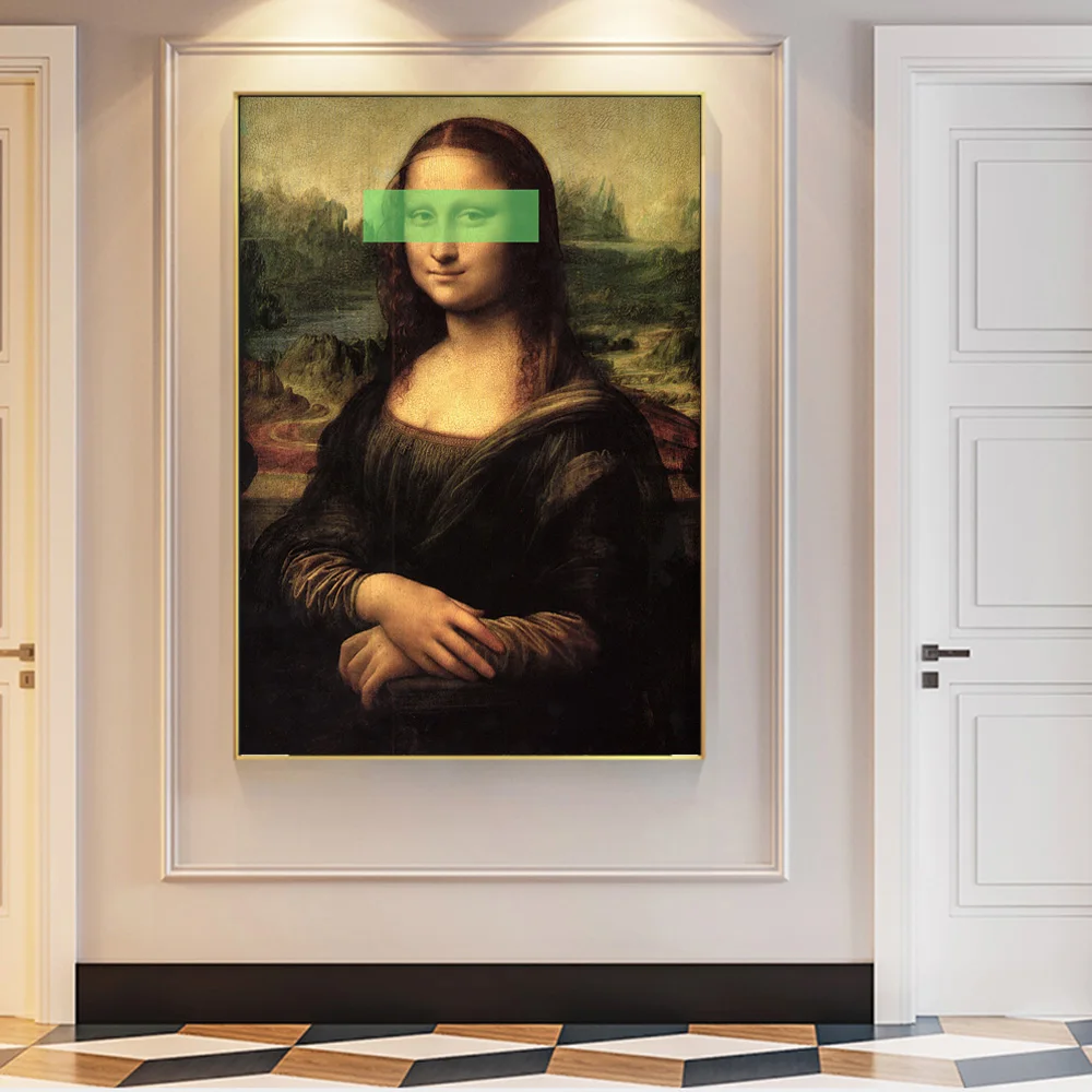 

Leonardo da Vinci-Mona Lisa Canvas Paintings Reproductions Cover Eyes Pop Wall Art Canvas Pictures For Living Room Decoration