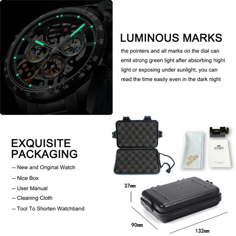 Mechanical Men's Watches HAIQIN DESIGN Automatic Wrist Watch Luxury Gem Watch Stainless Steel Sports Clock Skeleton Tourbillon enlarge
