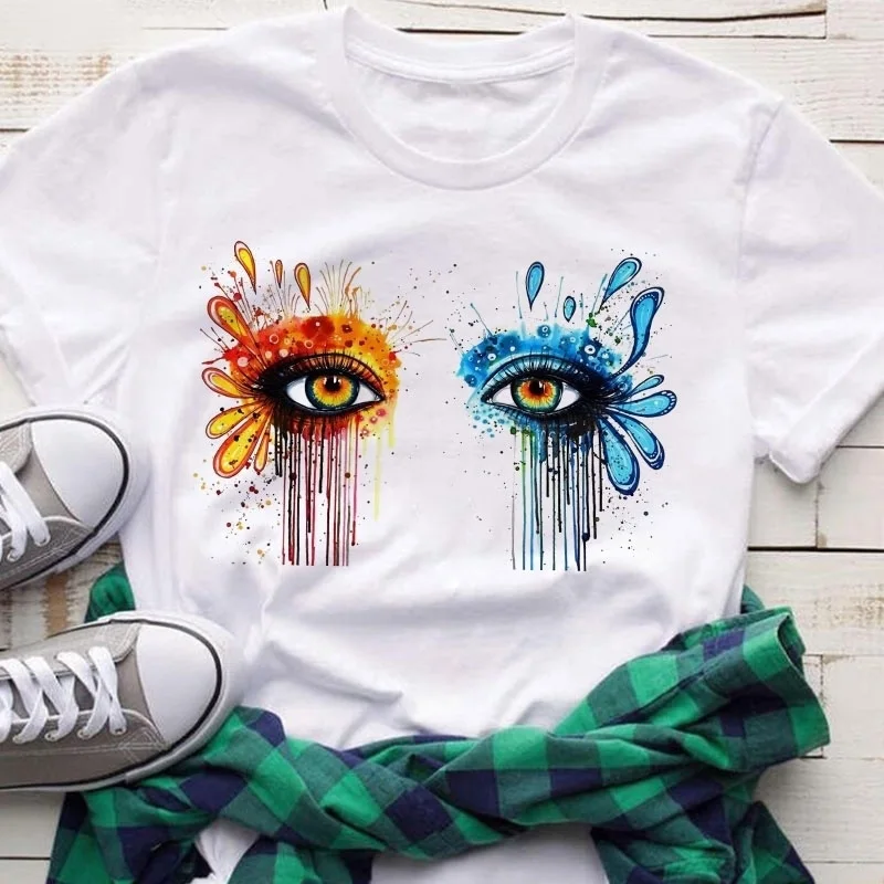 

Colorful Lip Harajuku Vogue Aesthetic Tshirt Women white Tees Tops Thin Section T Shirt Short Sleeve Streetwear Plus Size Tshirt