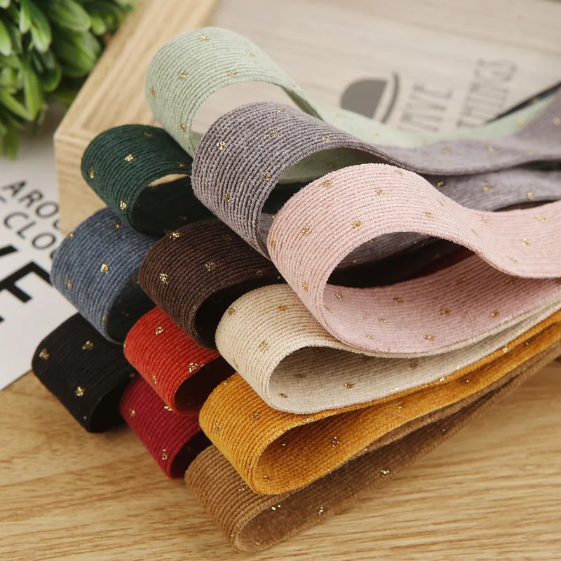 

10yard 10/25/40mm Bronzing Dots Corduroy Fabric Ribbons Trim for Hairbow Accessories DIY Handmade Webbing Tape Garment Materials
