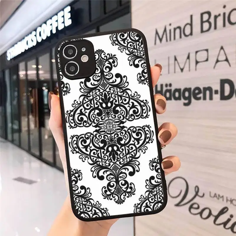 

Phone Case For iPhone 12 11 Mini Pro XR XS Max 7 8 Plus X Elegant black pattern Matte transparent cover