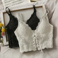 2021 new summer v neck short slim slimming drawstring suspenders women all match lace outer wear small vest suspenders