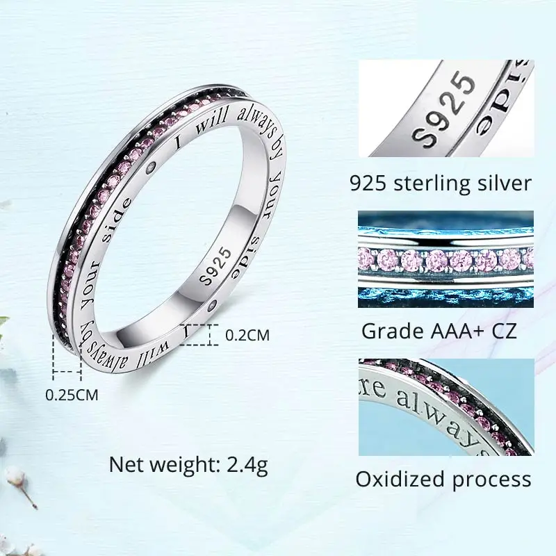 Женское кольцо с буквами розовое из стерлингового серебра 925 пробы камнями