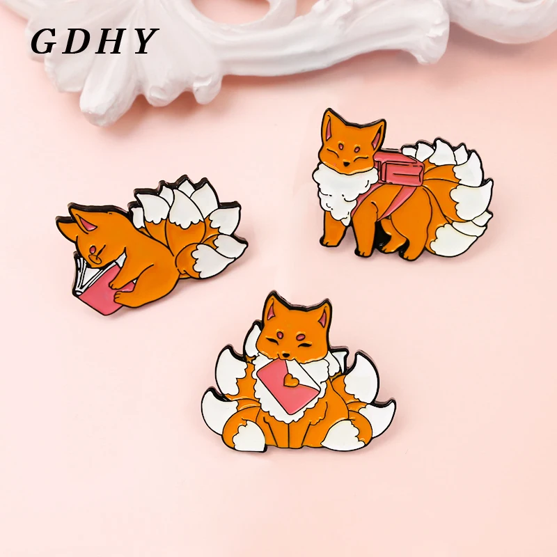 GDHY Симпатичная лиса эмалированная булавка Sly Fox девятихвостая любовное письмо