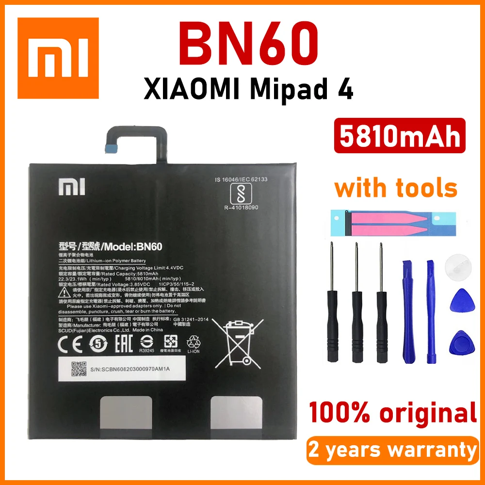 

Xiao Mi Original 5810mAh BN60 For Xiaomi Pad 4 Mipad 4 Tablet Batteries With Tools+Tracking Number