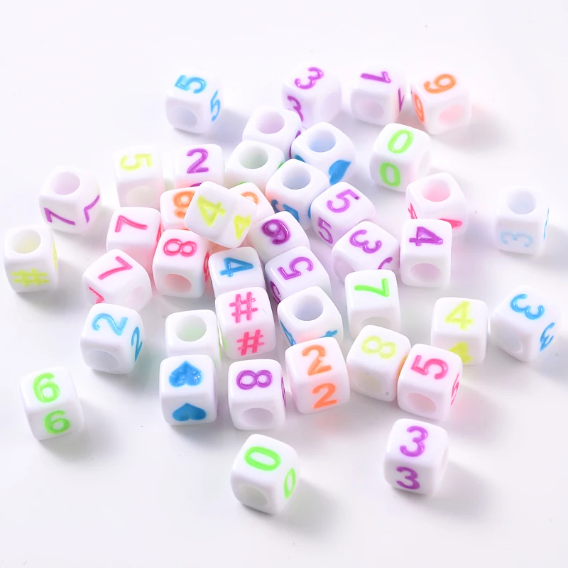 100Pcs/Lot Mixed Square Digital Symbol Acrylic Beads 7mm Alphabet Cube Loose Spacer Beads For Jewelry Making DIY Bracelet