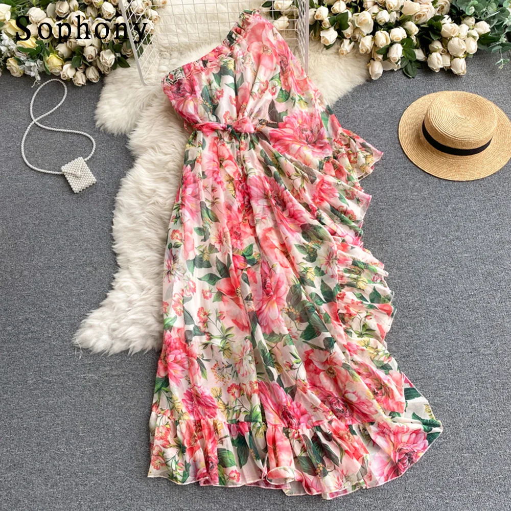 

Женское Шифоновое Платье макси с открытыми плечами, свободное Элегантное Длинное Платье в стиле бохо с цветочным принтом и оборками, лето ...