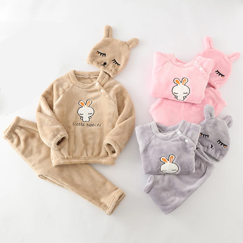 3 шт./компл. зимняя детская флисовая Пижама теплая фланелевая одежда для сна