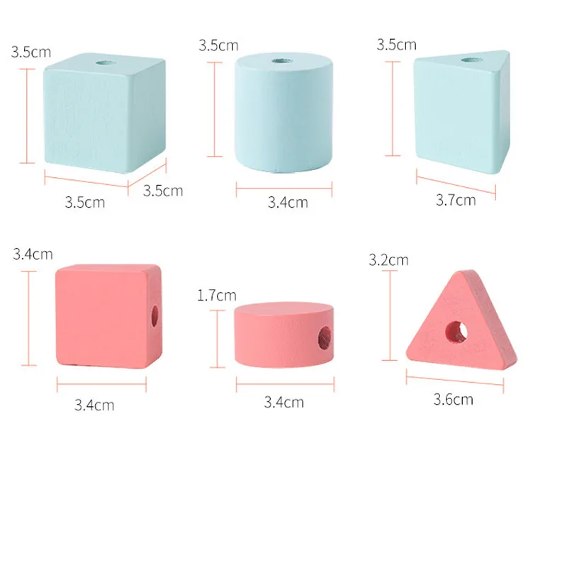 

Montessori Early Education Wooden Children's Puzzle Threading Beads Toy String Beads Macaron Color Shape Building Block