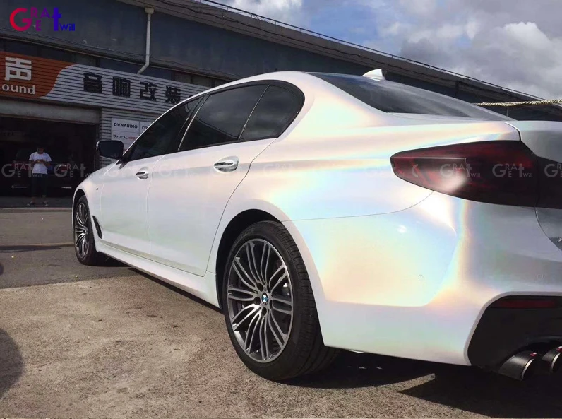 Белая психоделическая глянцевая пленка для автомобиля белая Радужная Лазерная