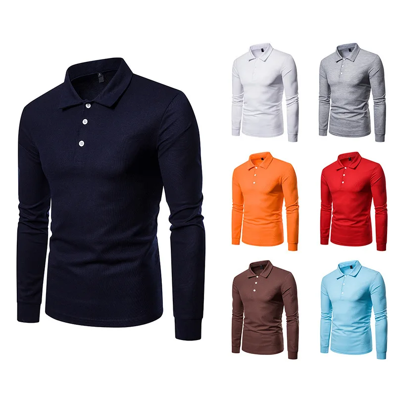 

Men Polo Shirt Casual Long Sleeve Shirt Autumn Fashion Solid Street Men Top