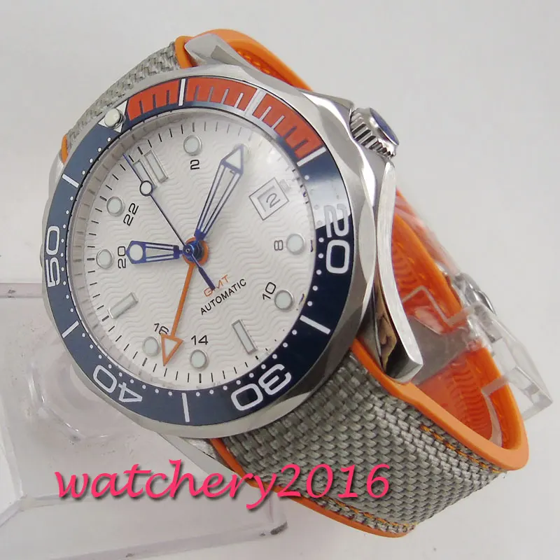 Стерильные мужские часы 41 мм с белым циферблатом сапфировое стекло чехол из