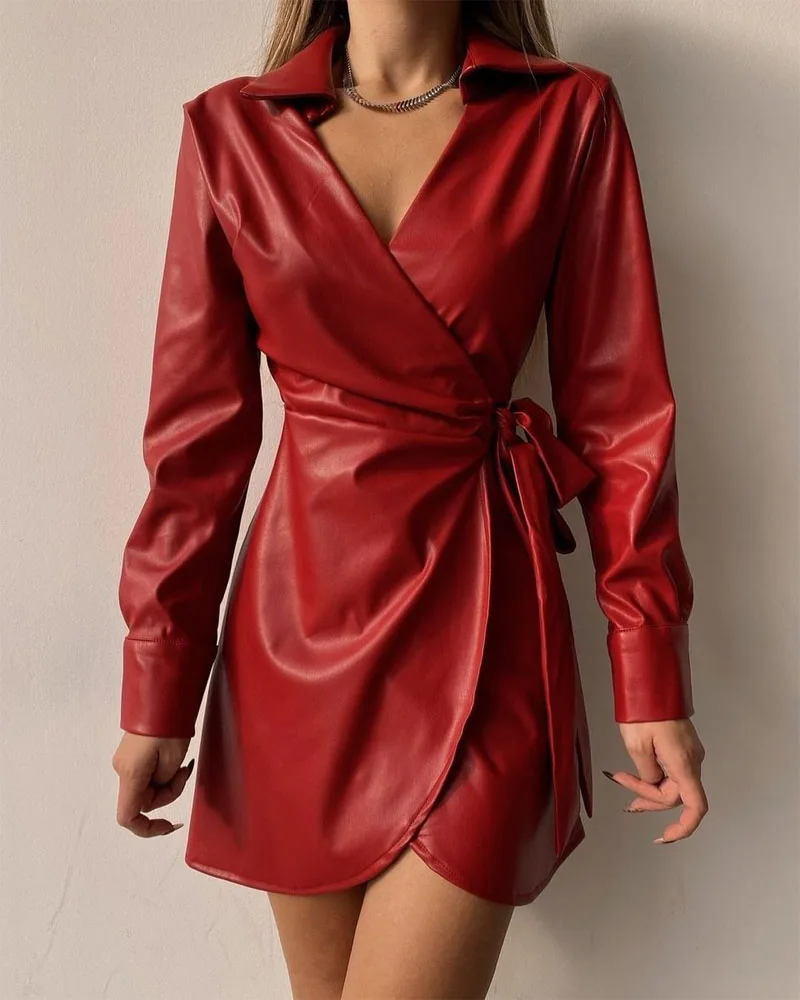 

2021 new fashion women's leather waist strap dress