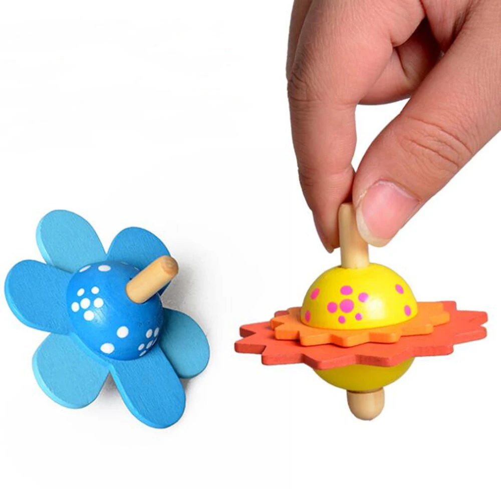 

1Pc Cute Wooden Flowers Painted Spinning Top Rotate Kids Wooden Classic Toys Children's Educational Toys Gift