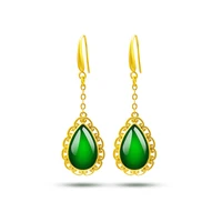 women earrings 14k gold drop earring water droplet agate stone gemstone earrings green emerald jade earrings jewelry female gift
