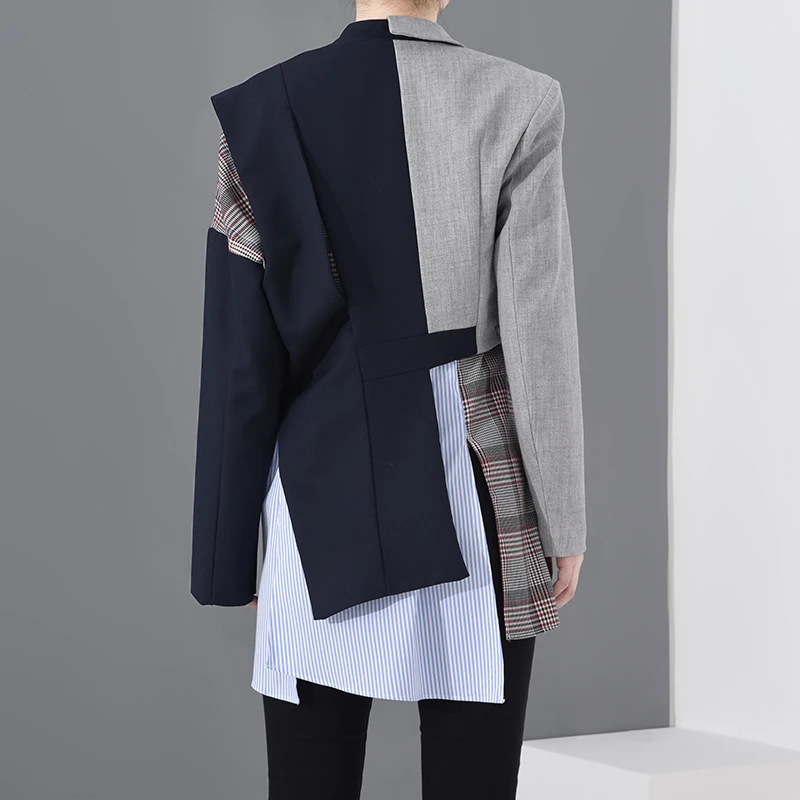 

Women Blazers and Jackets Plaid Asymmetrical Blazer New Lapel Long Sleeve Korean Style Women Plaid Women Blazers Harajuku