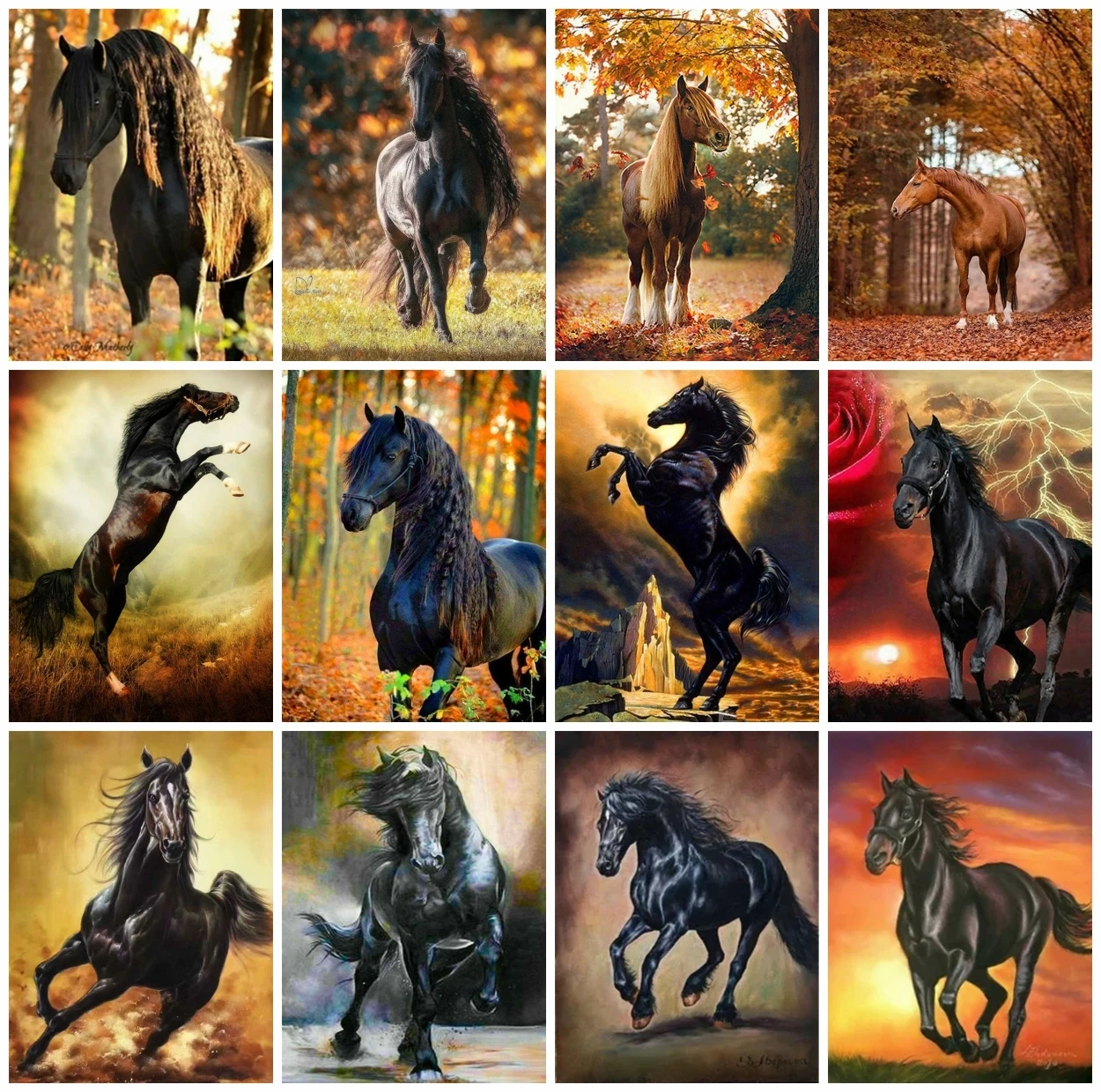 

AZQSD 5d Diamond Embroidery Horse Autumn Diamond Painting Animal Fall Full Square Drill Home Decor Picture Of Rhinestones Gift