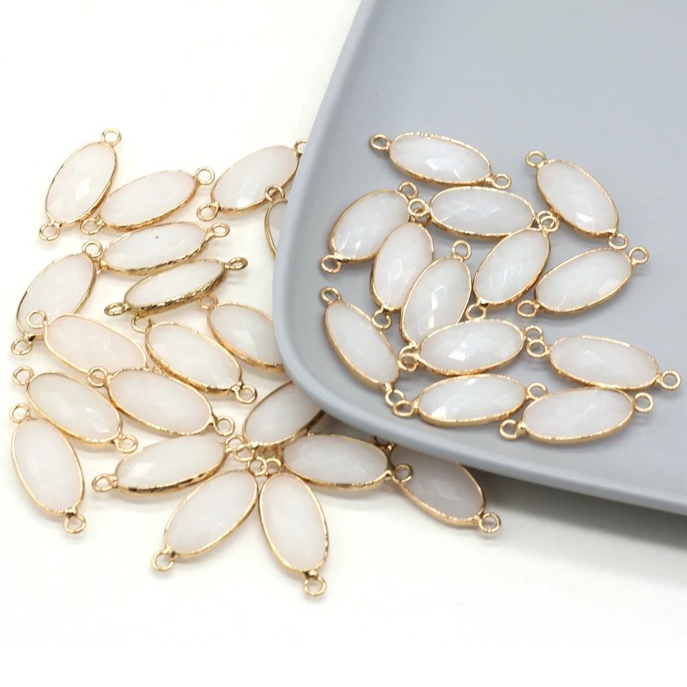 

Wholesale10PCS Natural Semi-precious Stone White Jade Oval Connector Pendant Making DIY Necklace Bracelet Accessory Jewelry Gift