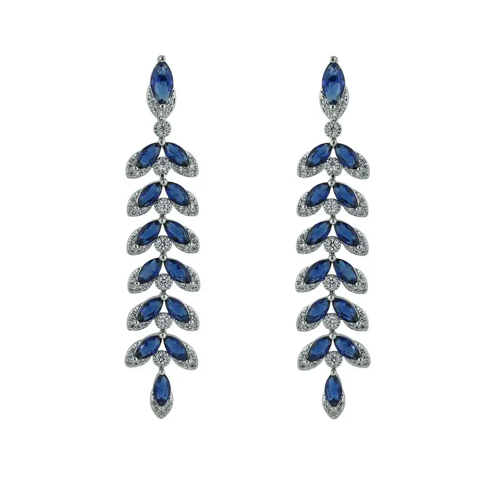 CZ кубический цирконий листья Висячие свадебные серьги для женщин выпускного