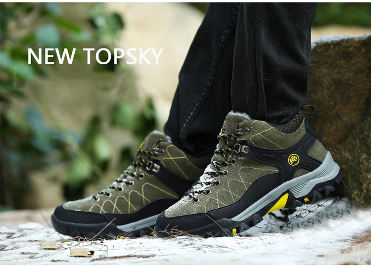 JUNJARM New Men Boots Winter With Fur Warm Snow Boots Men Winter Boots Work Shoes Men Footwear Fashion Rubber Ankle Shoes