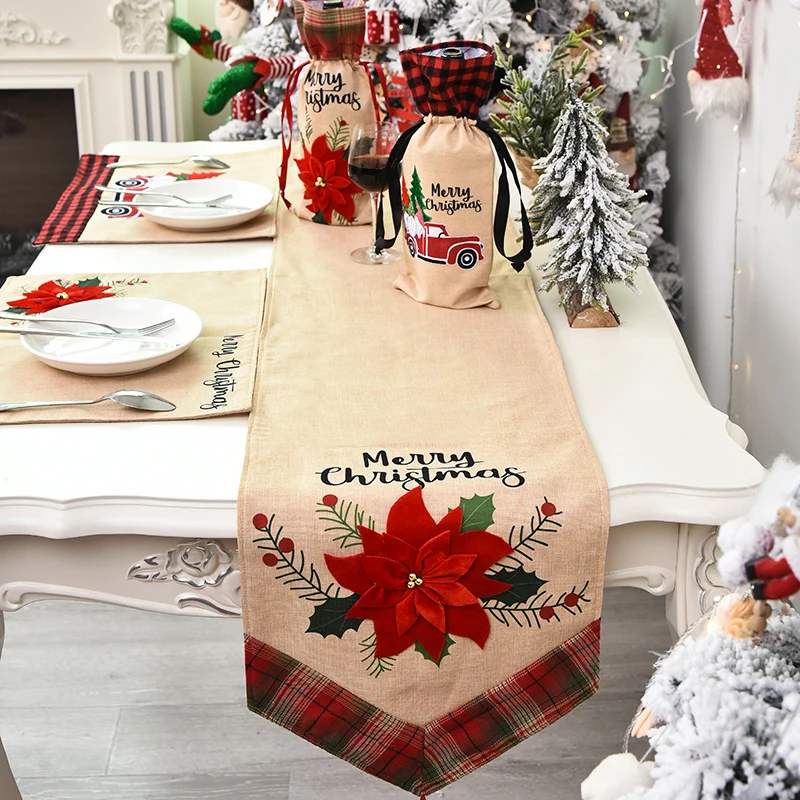 Рождественская льняная дорожка для стола LAPHIL елка Цветочный Коврик