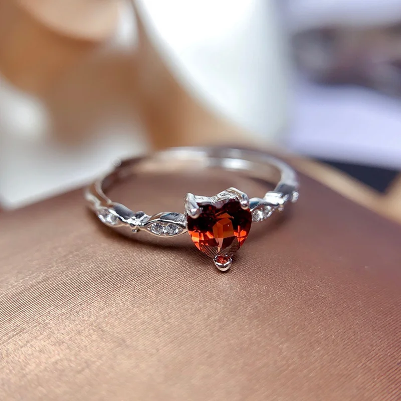 Натуральный гранат кольцо Samll 5 мм в форме сердца красное вино драгоценный камень