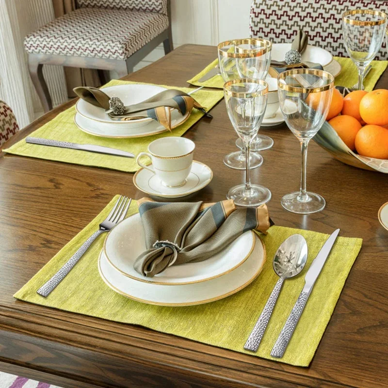 

16 Pieces Knife Fork Spoon Cutlery Set,Stainless Steel Hammered Flatware Cutlery for Home/Office/Party/Camping,Silver