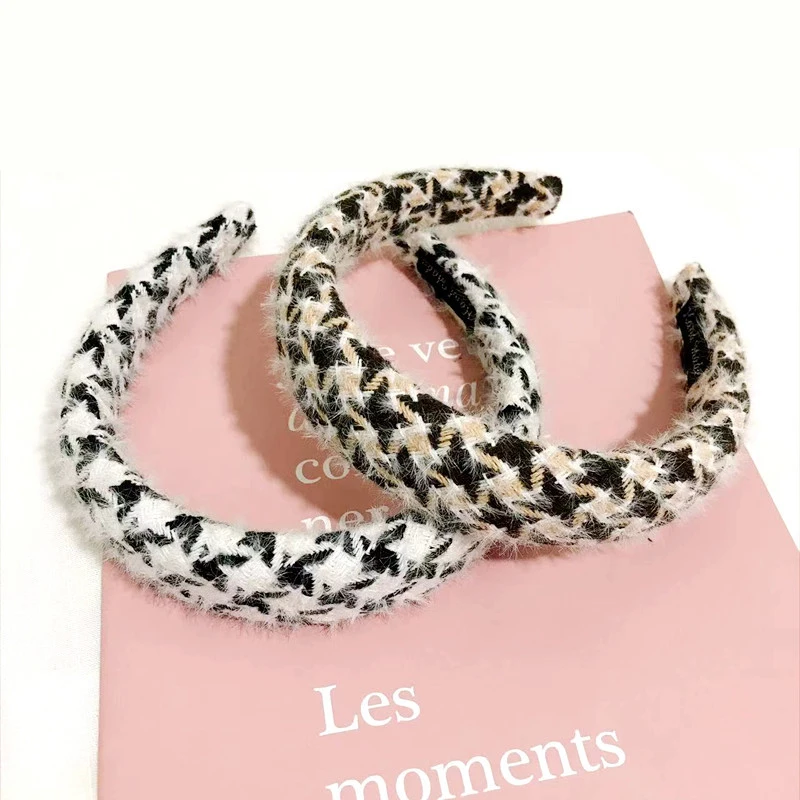 

Новинка, Классическая повязка на голову с рисунком «гусиные лапки», Мягкая шерстяная повязка для волос, Зимняя Теплая повязка на голову, опт...