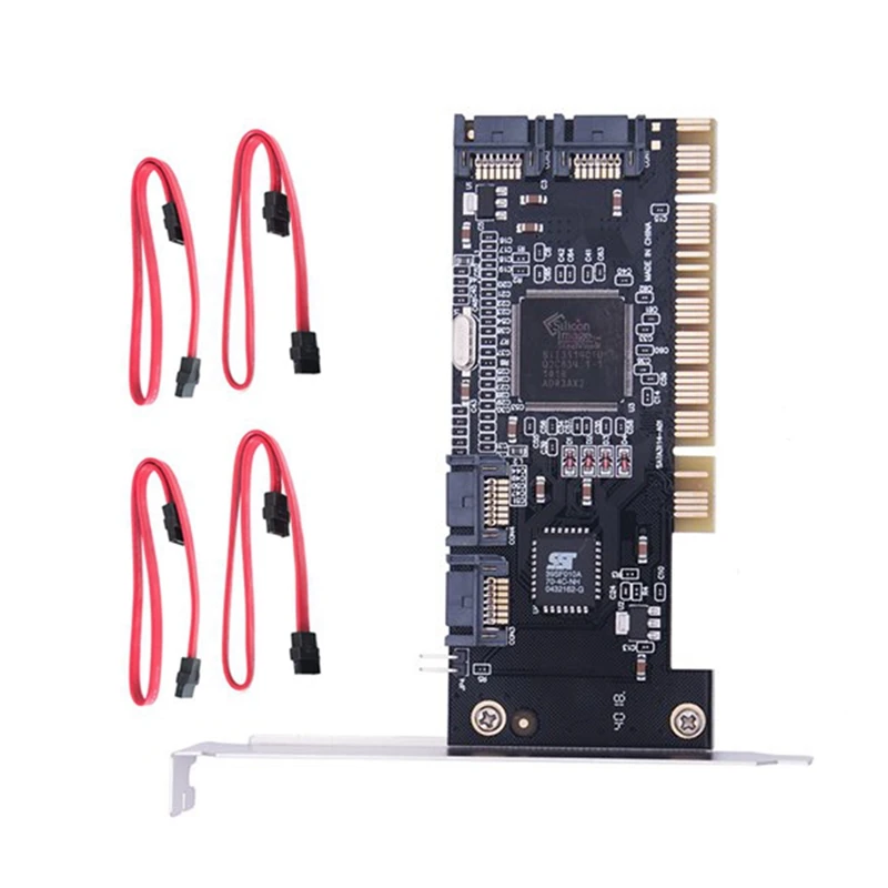 

SATA Riser Card PCI To SATA Expansion Card Adapter 4XSATA Port Support RAID 0, 1, 5, 0+1 Function With SATA Cable