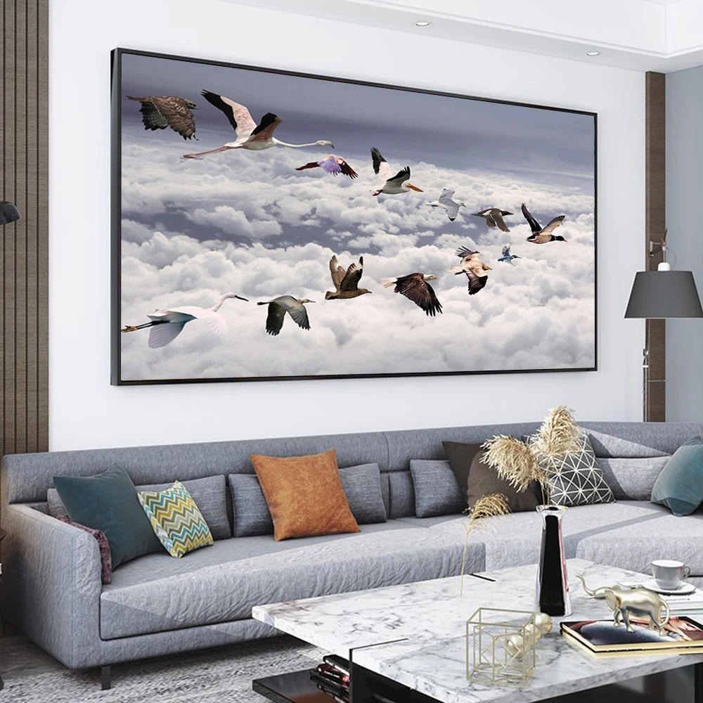 

Animal oil painting migratory bird flying crane canvas painting office living room corridor home decoration mural
