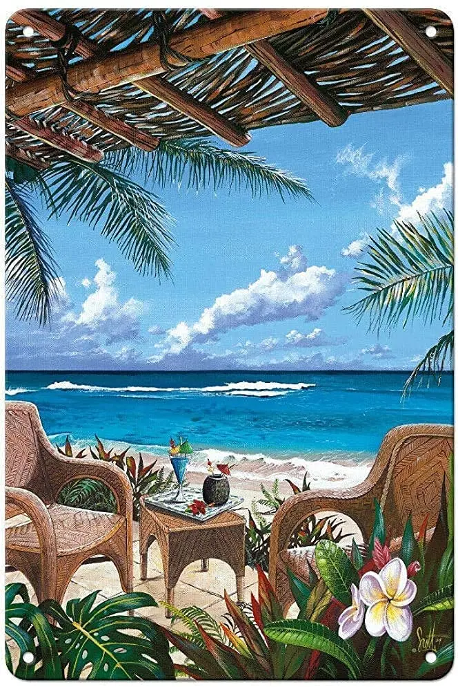 

syplog Vintage Metal Sign Paradise Porch Hawaiian Ocean Retro Poster Plaque Tin Sign Wall Decor for Kitchen Bar Pub Farm House