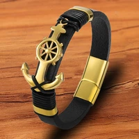 tyo trendy charm woven stainless steel magnet rope leather anchor bracelets men black bangle luxury rock hip hop jewelry