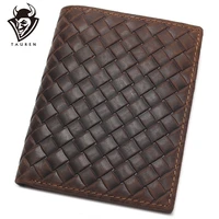 mens billfold genuine leather wallet credit card crazy horse woven pattern stylish and fashionable coin purse