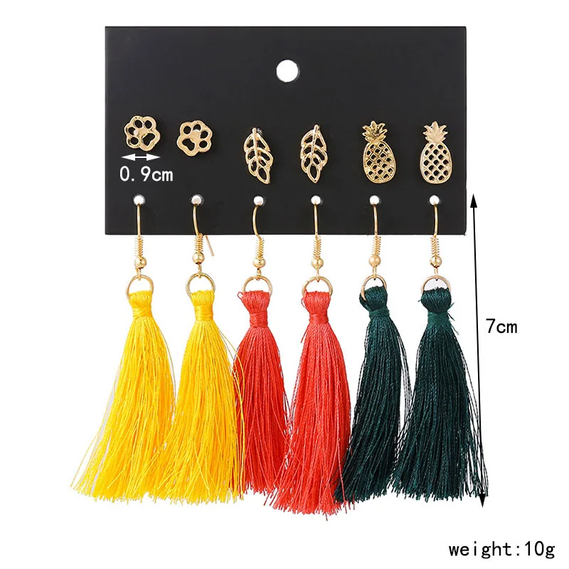 Набор серег в виде листьев из ананаса 6 парт/УП. длинные красочные серьги богемном