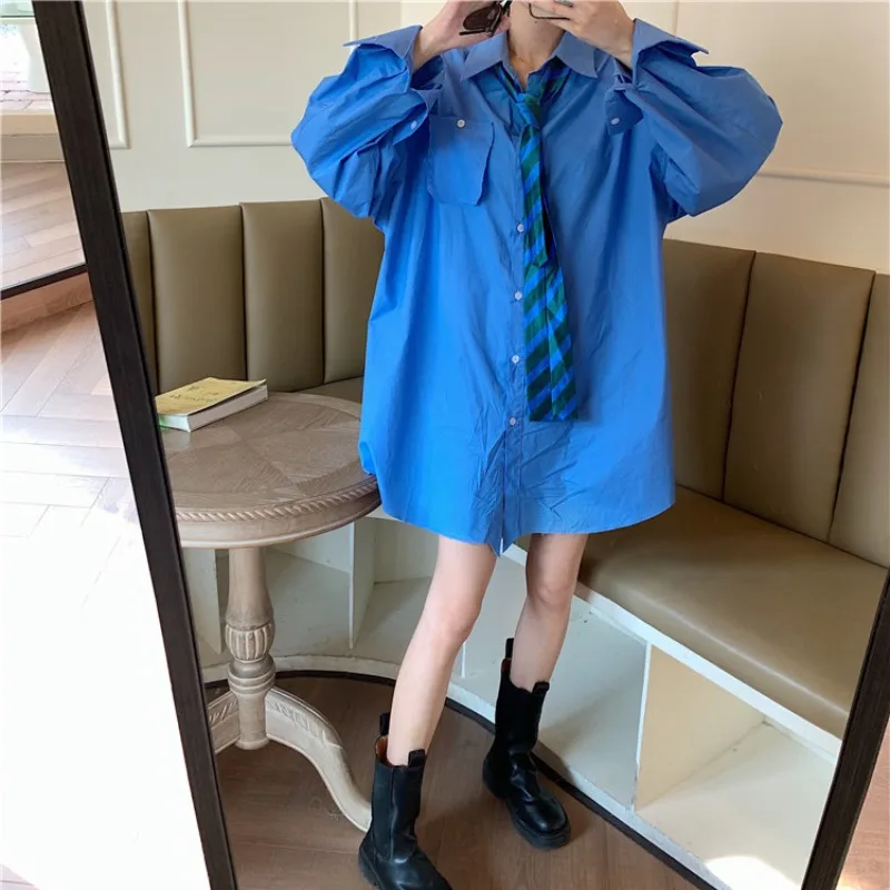 

Fashion Oversize Long Blouse Women 2020 Long Sleeve Shirt Mujer with Tie Loose Vintage Female Shirts Chic Tops Formal Shirt