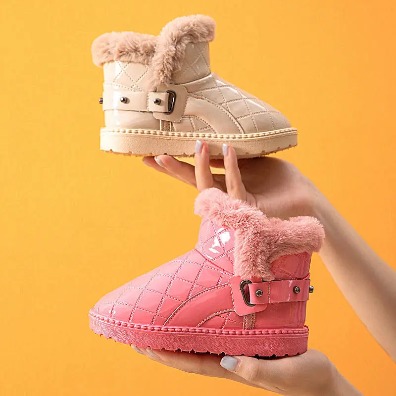 

Brand Girls Winter Snow Boots Waterproof Leather Sneakers Super Warm Kids Girl Boots Fashion Rivets Children Fur Shoes E10182
