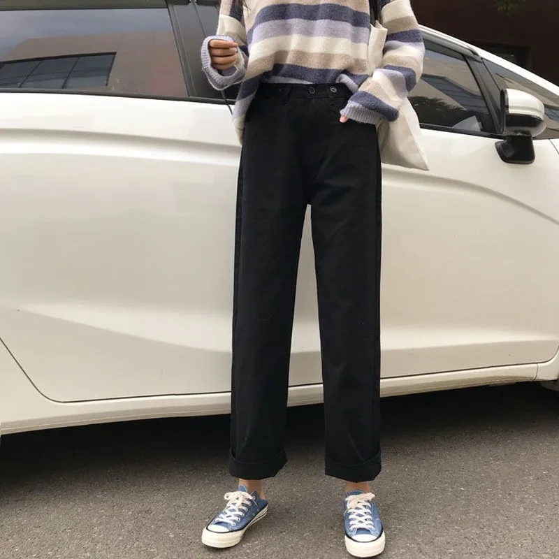 

Casual Pants Women New Summer Korean Chic Preppy Lady Straight Pant Harajuku High Waist Black Trouser High Quality
