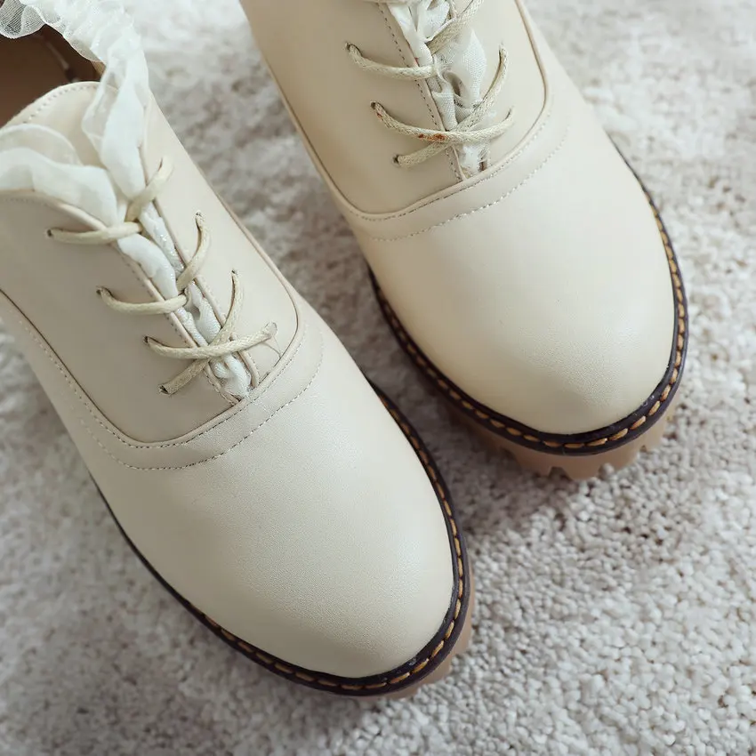 Женские тонкие туфли QUTAA на платформе шнурках высоком квадратном каблуке с