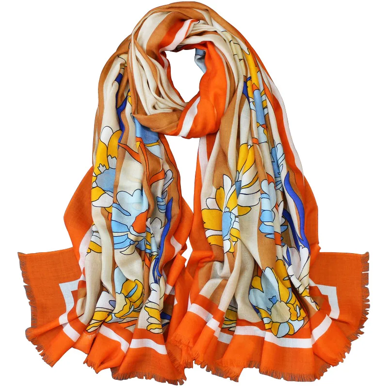 

Women Cashmere Soft Scarf flower Hijab Shawls and Wraps Female Foulard Echarpe Popular Daisy Designer Bandana 200cm Long Scarfs