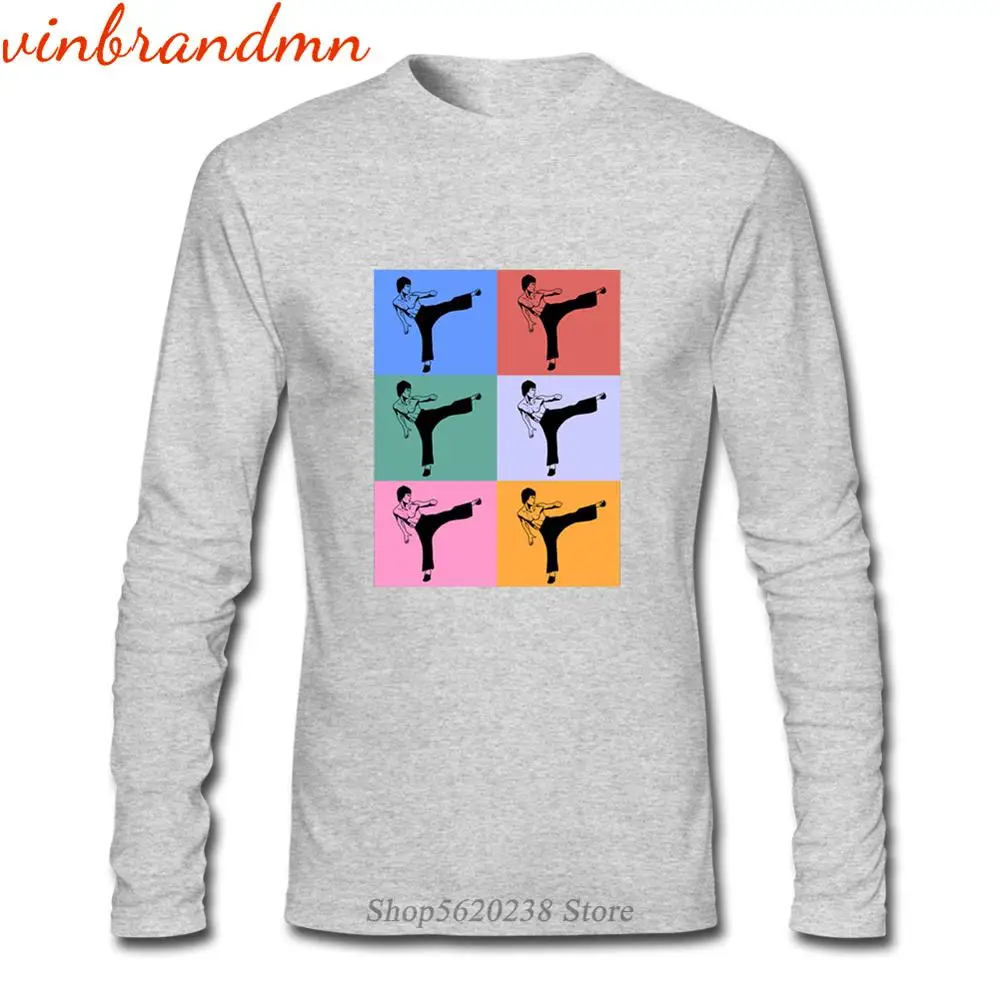 Мужская хлопковая футболка с длинным рукавом принтом дракона Брюса Ли